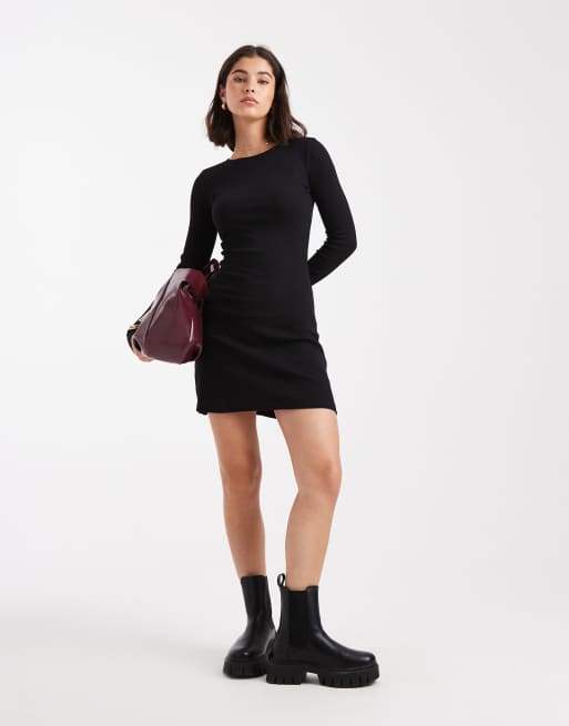 Brave Soul long sleeve jersey mini dress in black, 2 of 4