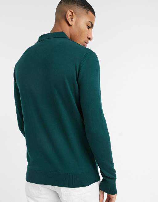Brave Soul long sleeve jumper knitted collar in bottle grey, 2 of 4