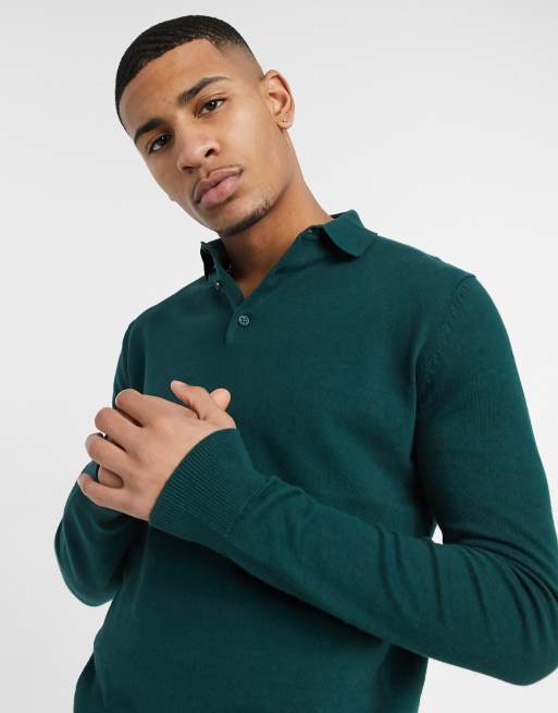 Brave Soul long sleeve jumper knitted collar in bottle grey, 3 of 4