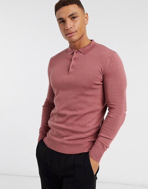 Brave Soul long sleeve jumper knitted collar in muted pink