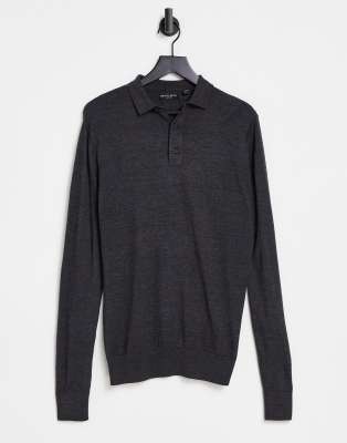 Brave Soul Brave Soul long sleeve jumper knitted collar in slate grey