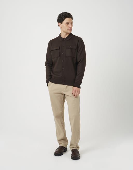 Brave Soul Long sleeve knitted shirt in chocolate, 3 of 4