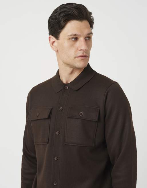 Brave Soul Long sleeve knitted shirt in chocolate, 4 of 4