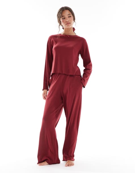Brave Soul long sleeve pointelle pyjamas in burgundy - view 1