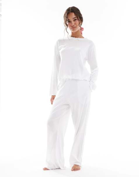 Brave Soul long sleeve pointelle pyjamas in white - view 1
