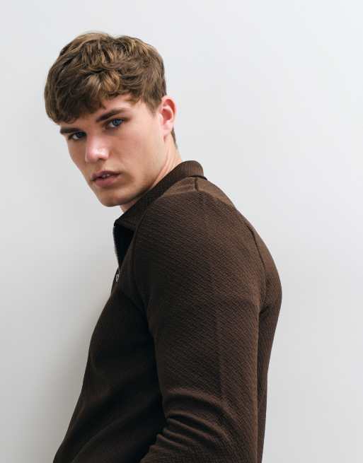 Brave Soul long sleeve polo shirt in dark brown, 3 of 5
