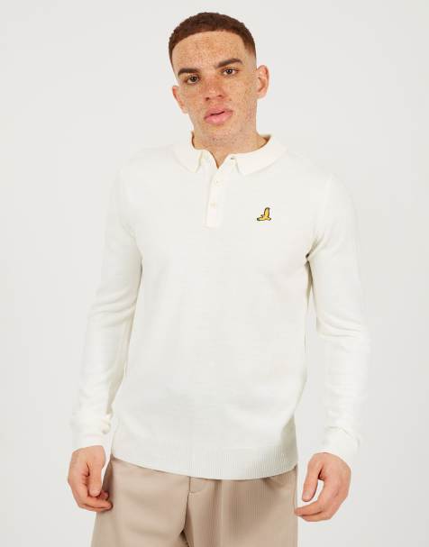 Brave Soul Long sleeve quarter-zip polo in off white - view 1