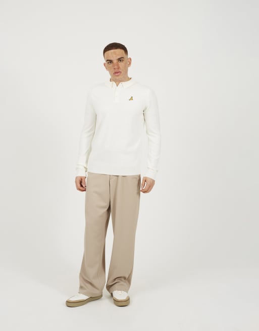 Brave Soul Long sleeve quarter-zip polo in off white, 3 of 4