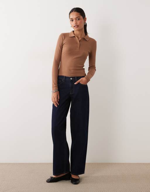 Brave Soul long sleeve ribbed polo top in caramel, 2 of 4