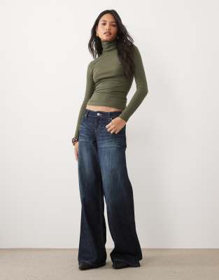 Brave Soul Long Sleeve Ribbed Roll Neck Top In Green
