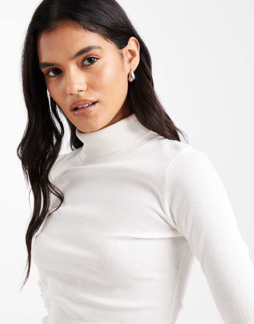 Brave Soul long sleeve ribbed turtle neck top in cream