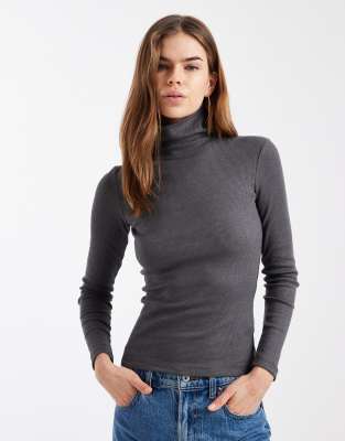 Brave Soul long sleeve ribbed turtleneck top in charcoal gray charcoal gray 3890₽