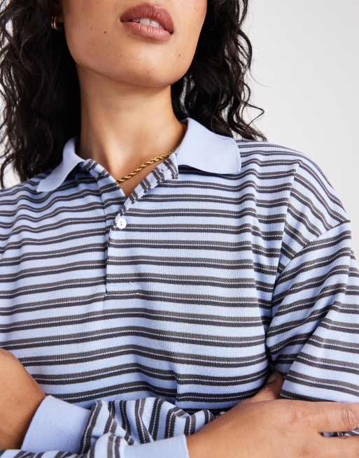 Brave Soul long sleeve rugby top in blue and grey stripe