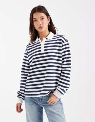 Brave Soul Long Sleeve Rugby Top In Blue