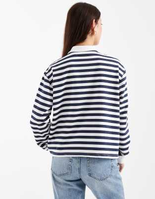 Brave Soul Long Sleeve Rugby Top In Blue