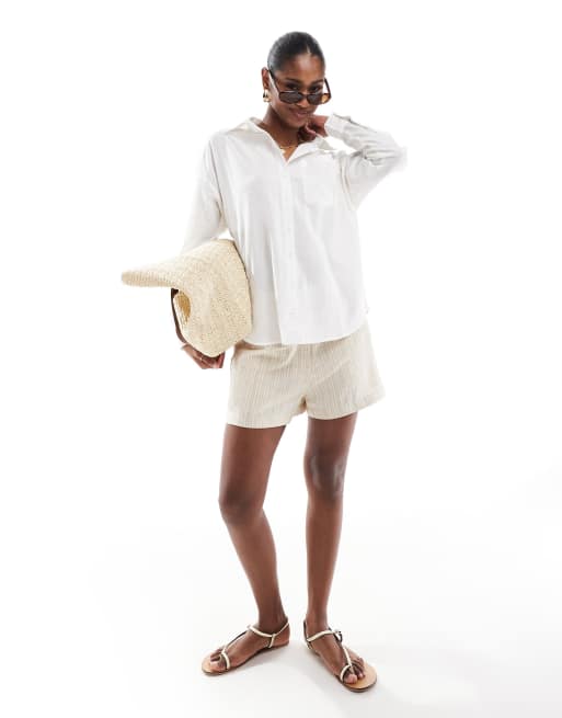 Brave Soul long sleeve shirt with linen in white, 4 of 4