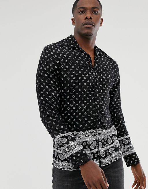 Brave Soul long sleeve shirt with paisley print in black | ASOS