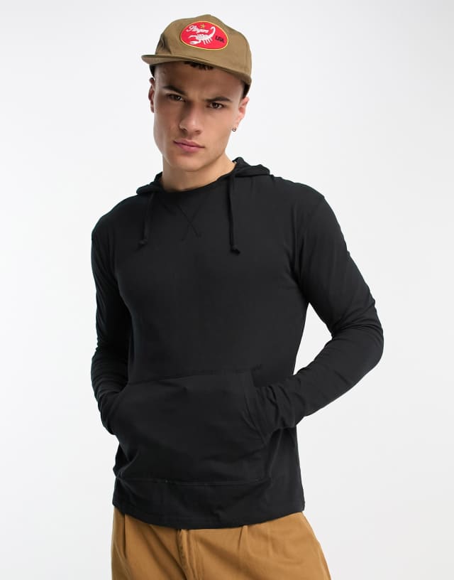 Brave Soul long sleeve top with hood in black