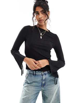 Brave Soul long sleeve top with wide sleeves in black