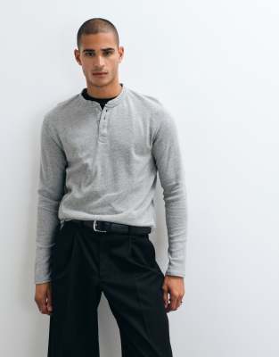 Brave Soul Long Sleeve Waffle Knit T-shirt In Gray