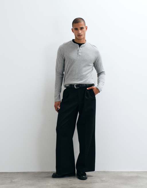 Brave Soul long sleeve waffle knit t-shirt in light grey marl, 2 of 5