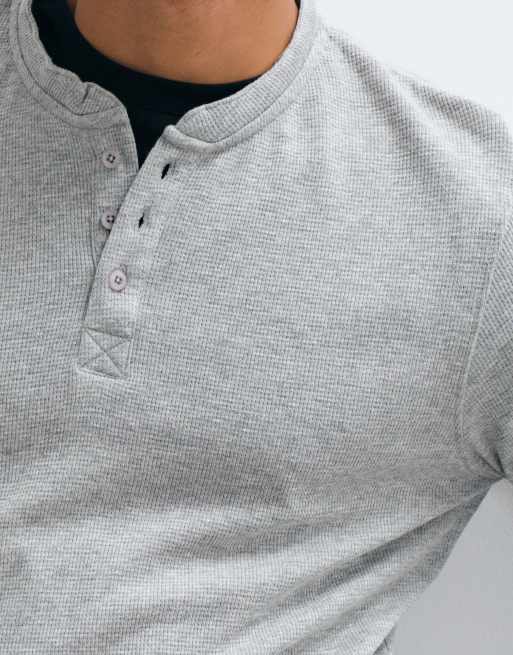 Brave Soul long sleeve waffle knit t-shirt in light grey marl, 3 of 5
