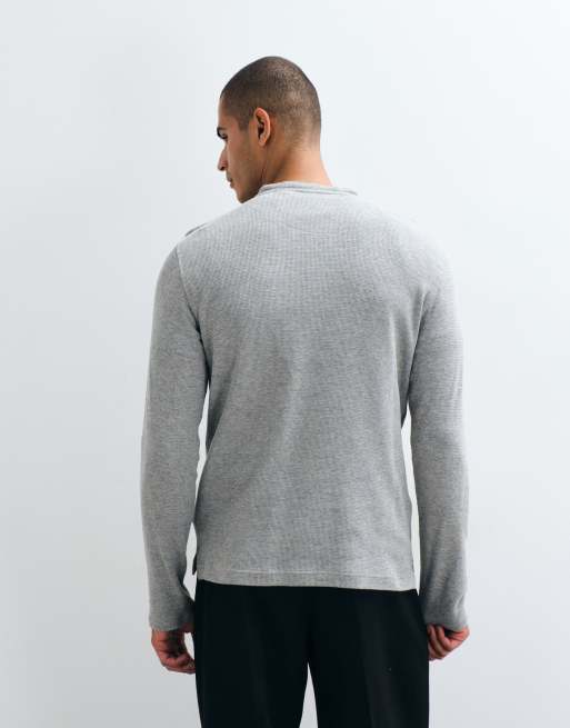 Brave Soul long sleeve waffle knit t-shirt in light grey marl, 5 of 5