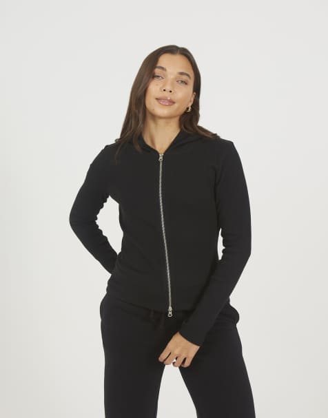 Brave Soul Long sleeve zip through hoodie top in black - view 1