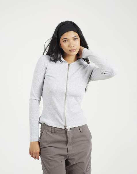 Brave Soul Long sleeve zip through hoodie top in grey - view 1