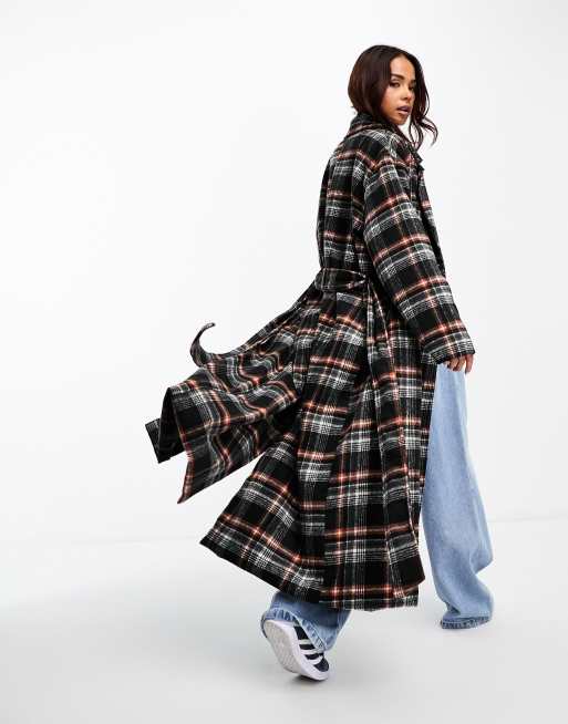 Black check shop formal longline coat