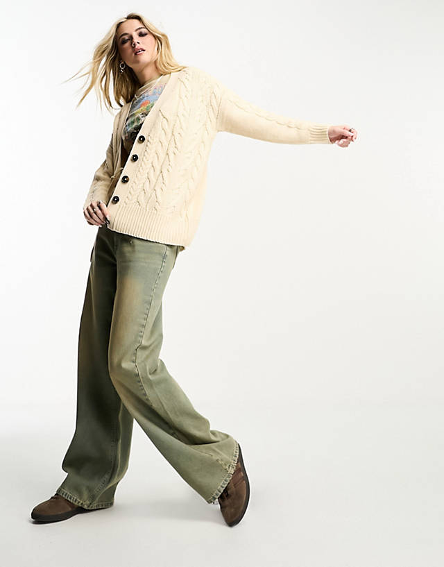 Brave Soul - longline cable knit cardigan in oatmeal
