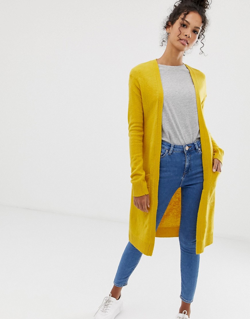 Brave Soul longline cardigan with pockets in mustard-Yellow
