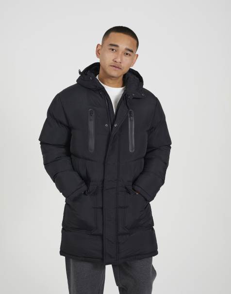 Brave Soul Longline hooded padded jacket in black - view 1