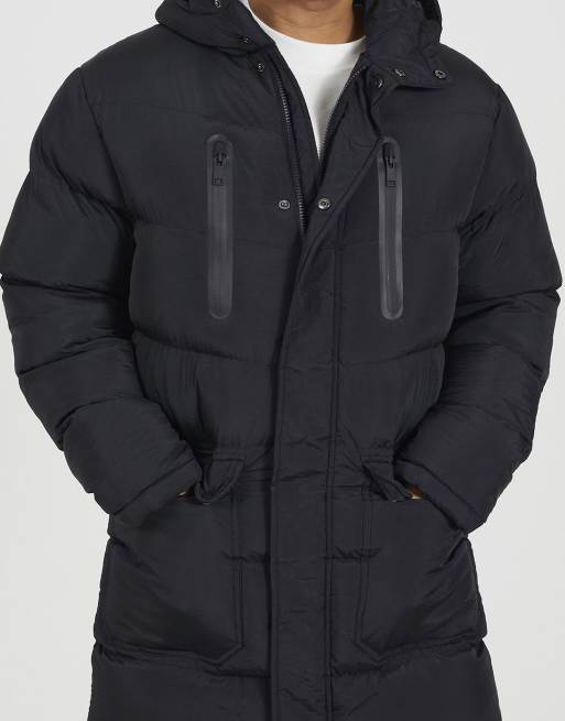 Brave Soul Longline hooded padded jacket in black ASOS