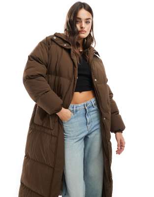 Shop Brave Soul Longline Maxi Puffer Coat In Brown