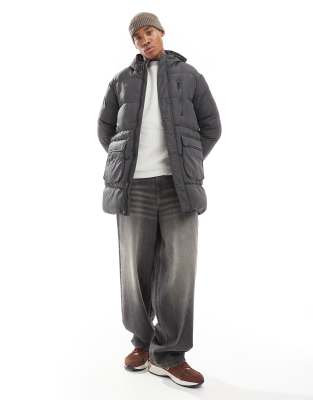 Brave Soul Brave Soul longline padded jacket in dark grey-Black