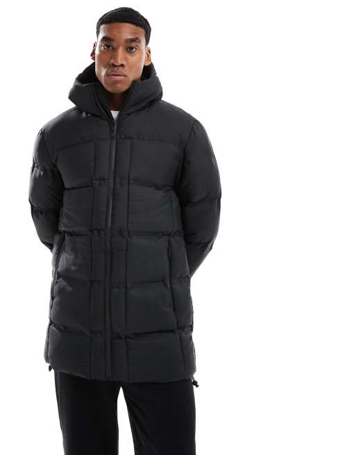 Brave Soul longline padded puffer jacket with hood and quilt detail in black ASOS