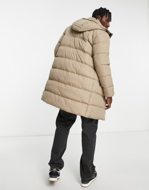 Brave Soul longline puffer coat with detachable hood in stone, 2 of 4