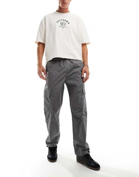 Brave Soul loose fit cargo trousers with ankle drawcord in grey - view 1