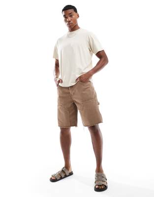 Brave Soul Loose fit carpenter denim shorts in brown - view 1