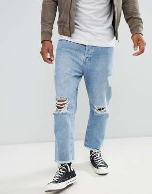 cropped destroyed jeans