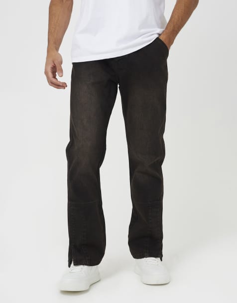 Brave Soul Loose fit denim jeans with split hem in brown - view 1