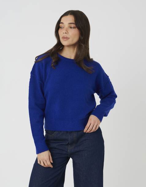 Brave Soul Loose fit exposed seam jumper in cobalt - view 1