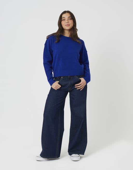 Brave Soul Loose fit exposed seam jumper in cobalt, 3 of 4