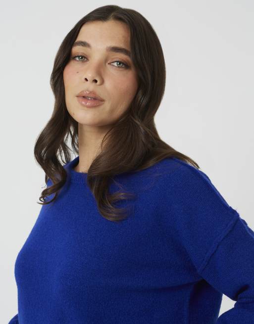 Brave Soul Loose fit exposed seam jumper in cobalt, 4 of 4