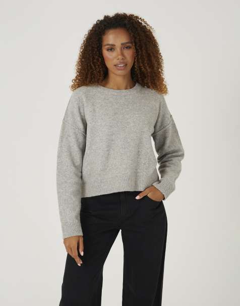 Brave Soul Loose fit exposed seam jumper in mid grey - view 1