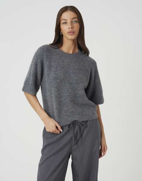 Brave Soul Loose fit knitted t-shirt in charcoal - view 1