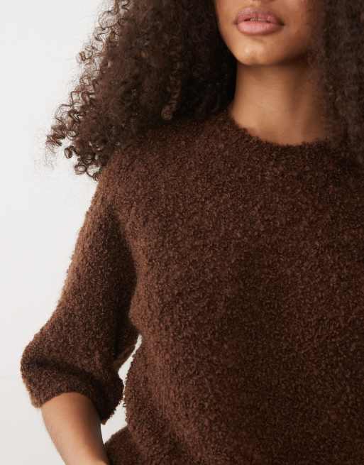 Brave Soul loose fit knitted t-shirt in chocolate brown, 2 of 4