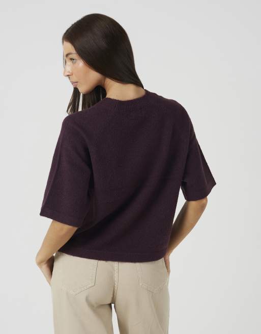 Brave Soul Loose fit knitted t-shirt in plum, 2 of 4