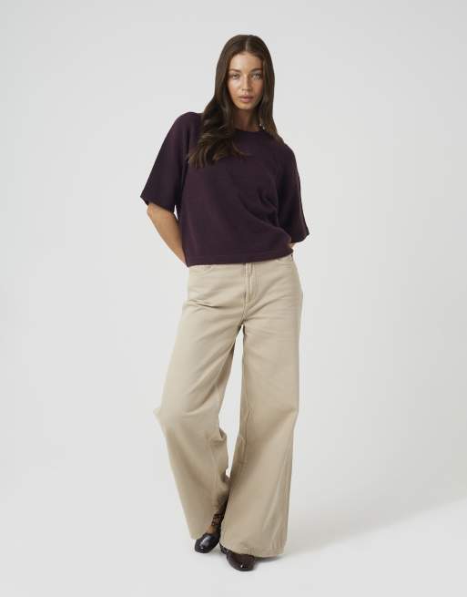 Brave Soul Loose fit knitted t-shirt in plum, 3 of 4